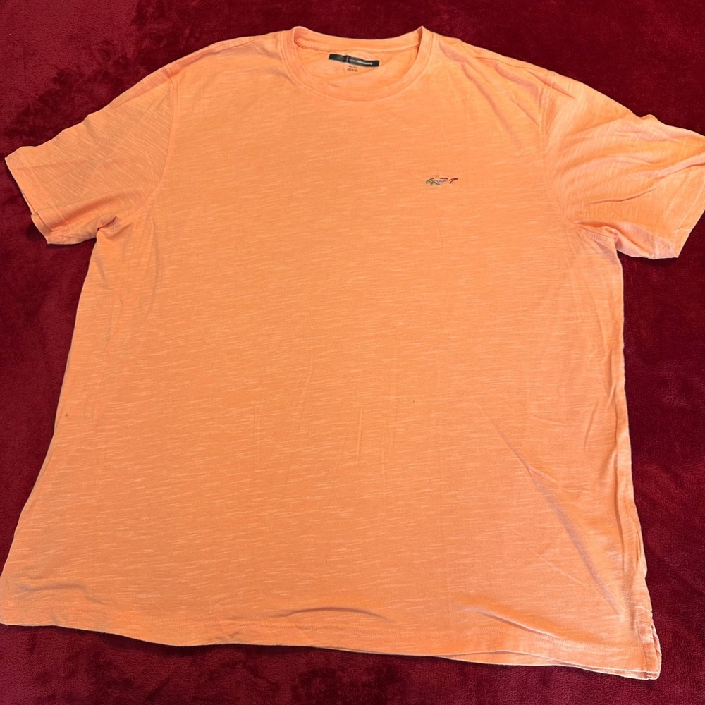 Greg Norman Mens XXL Orange Shark Logo Slub Knit Short Sleeve T-Shirt Crewneck‎